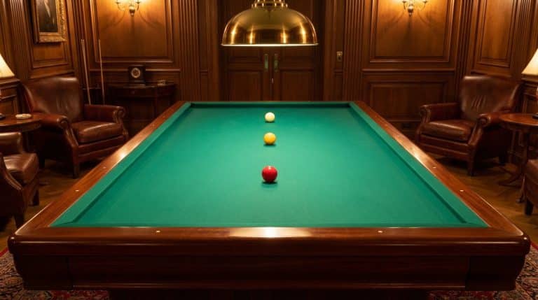 Table de billard carambole dans une salle elegante avec boiseries