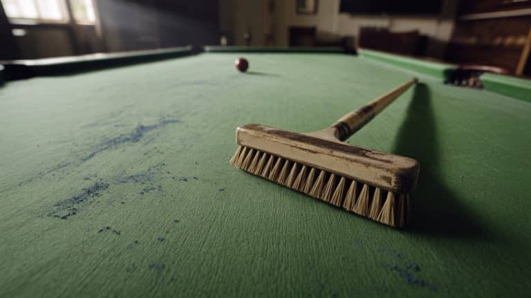 Brosse de billard posée sur le drap vert d une table